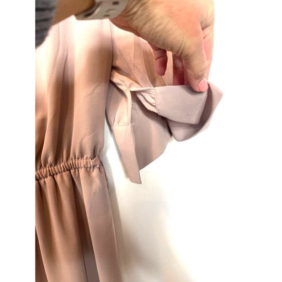 H&M Chiffon Drawstring Waist Dress Powder Beige M Knee-Length Short Wide Sleeves - Picture 8 of 14